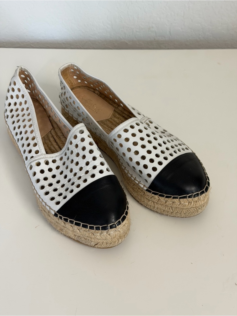 Loeffler Randall | White Perforated Espadrilles with Black Cap Toe